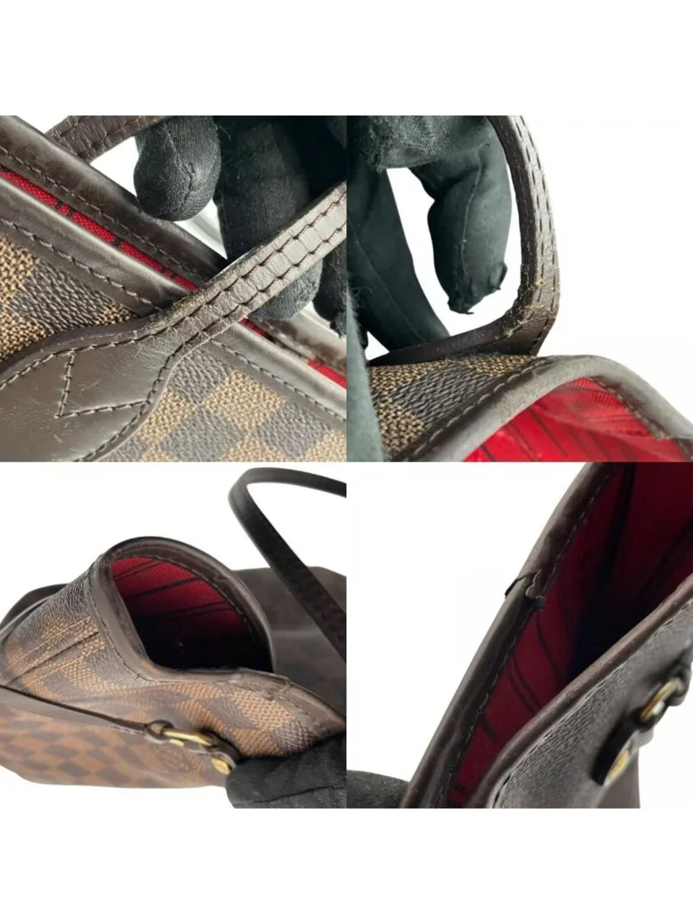 Louis Vuitton Damier Ebene Neverfull MM Tote Handle Shoulder Leather Brown
